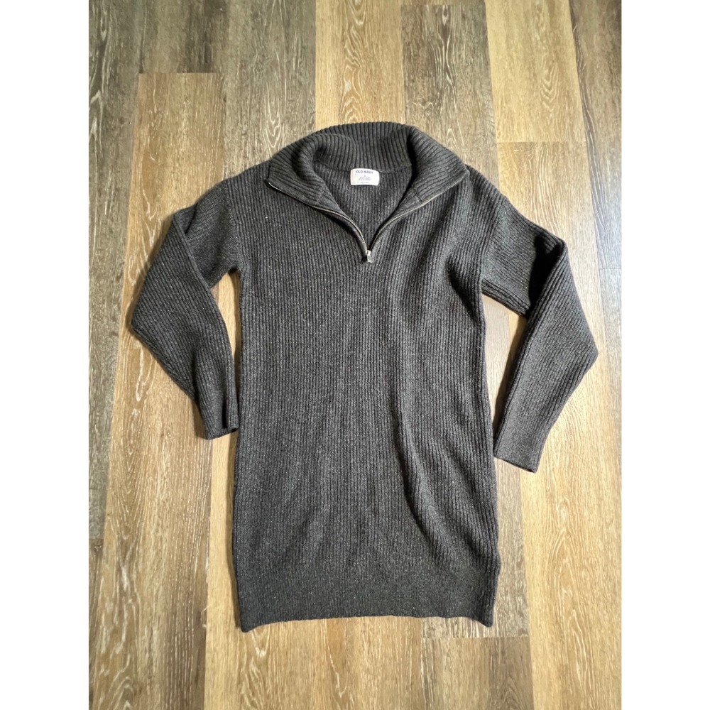 Old Navy Sweater‎ Dress Womens XS Gray Excellent Quarter Zip Ribbed Knit Mini